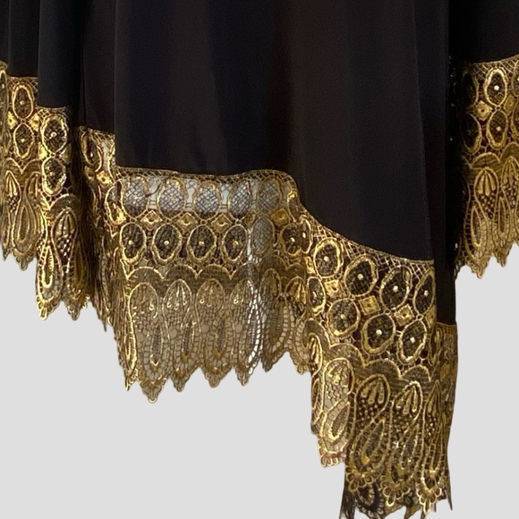 Tiana B. Vintage Black Gold Lace Stretch Holiday Party Festive Top- USA- Sz-L - Picture 2 of 13